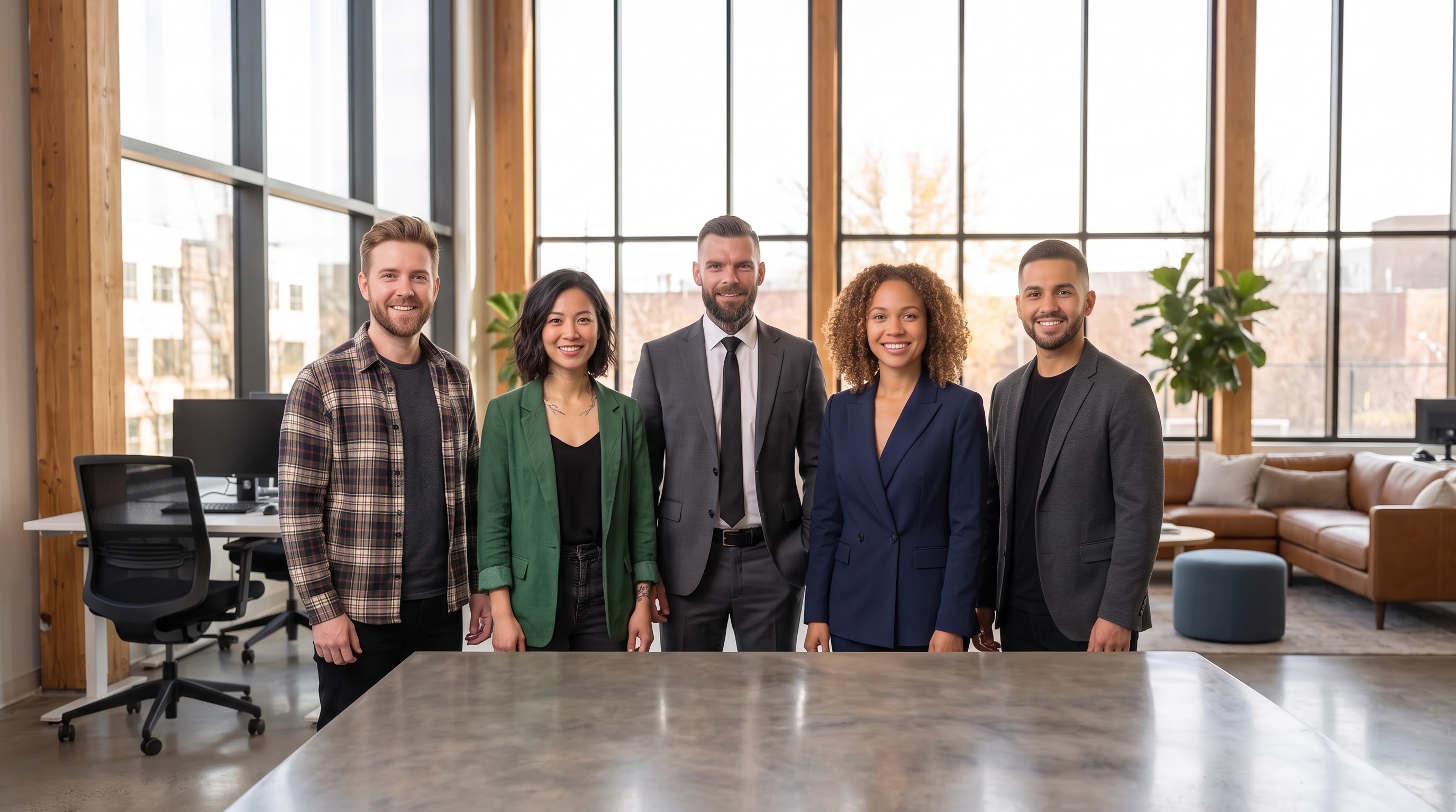 The Level Up Business Solutions team standing together in the office